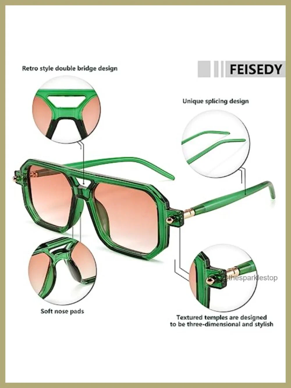 Vintage Square 70s Aviator Sunglasses Double Bridge UV400 Protection Unisex